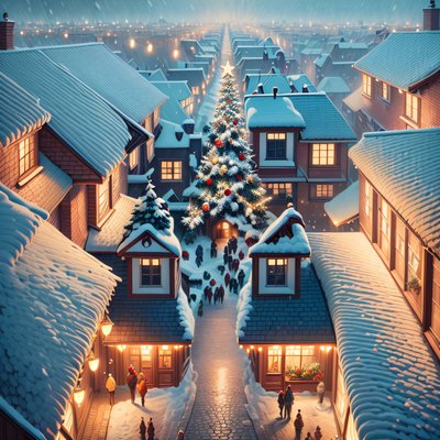 Snowy Christmas Village Digital Painting QR Code for Greeting Cards