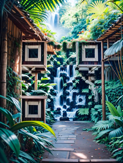 Rainforest Waterfall Path Photorealistic QR Code for Posters
