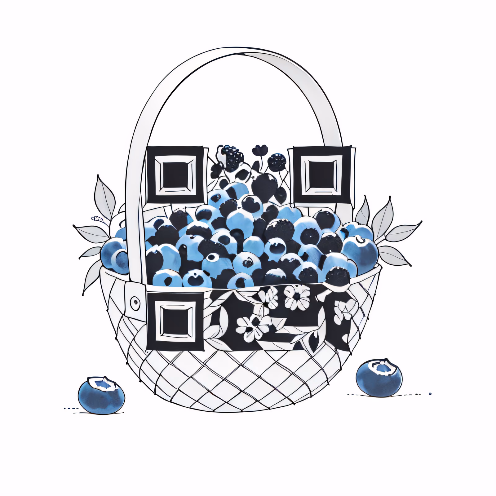 Корзина с ягодами в технике туши: QR-код для упаковки — изображение 1