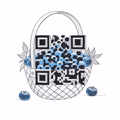 Корзина с ягодами в технике туши: QR-код для упаковки — изображение 1