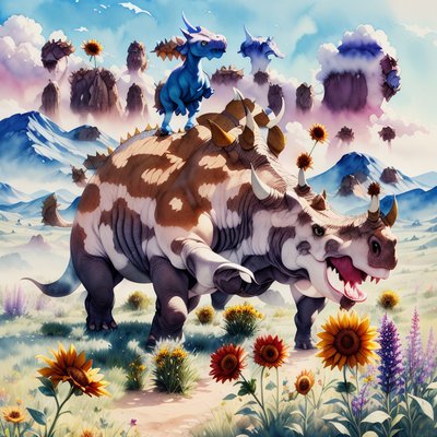 Triceratops Meadow Watercolor QR Code Art