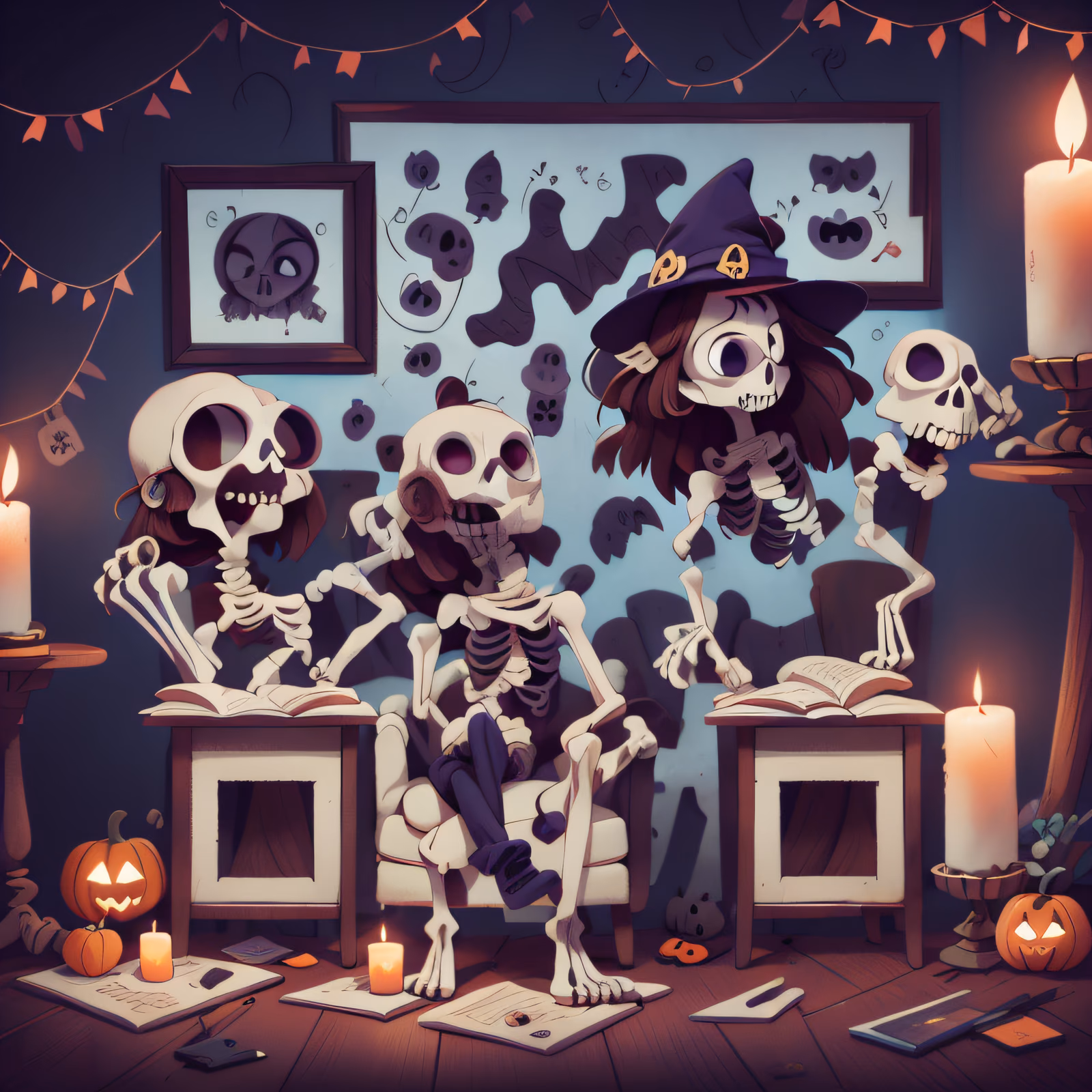 Skeleton Halloween Living Room Cartoon QR Code for Posters — image 1