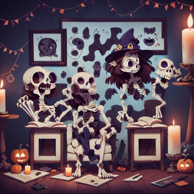 Skeleton Halloween Living Room Cartoon QR Code for Posters