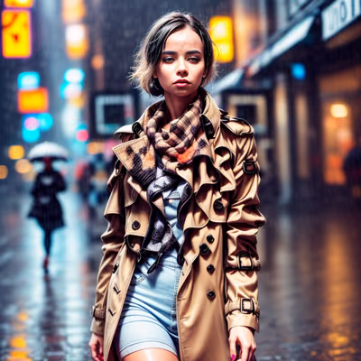 Rainy Street Trench Coat Photo QR Code for Posters — image 1
