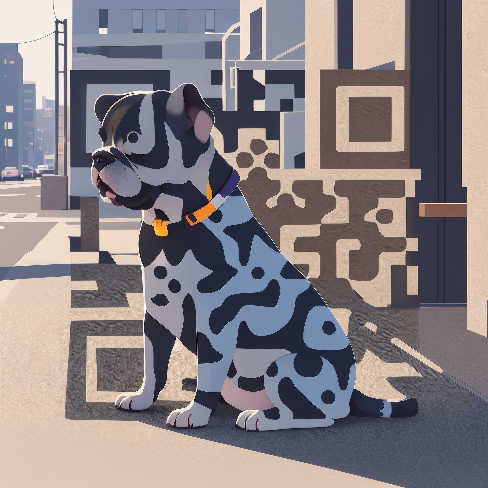 Bulldog on City Sidewalk Vector QR Code Art — image 1