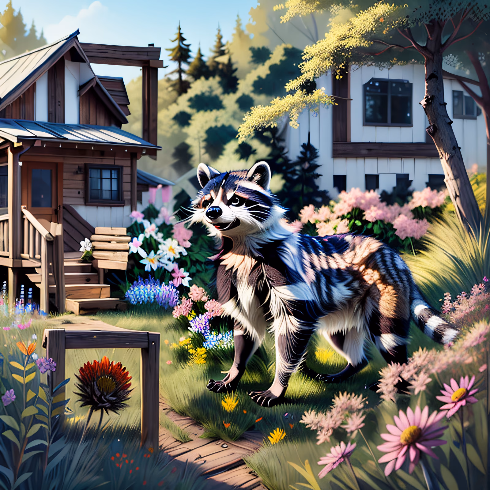 Raccoon Cabin Meadow Digital Painting QR Code Art — image 1