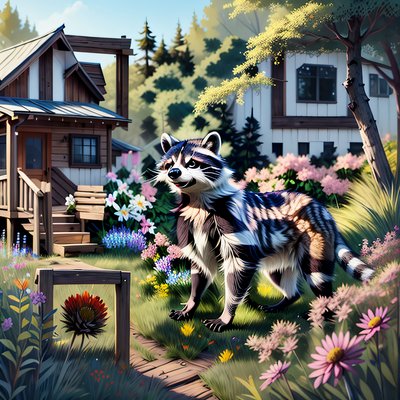 Raccoon Cabin Meadow Digital Painting QR Code Art