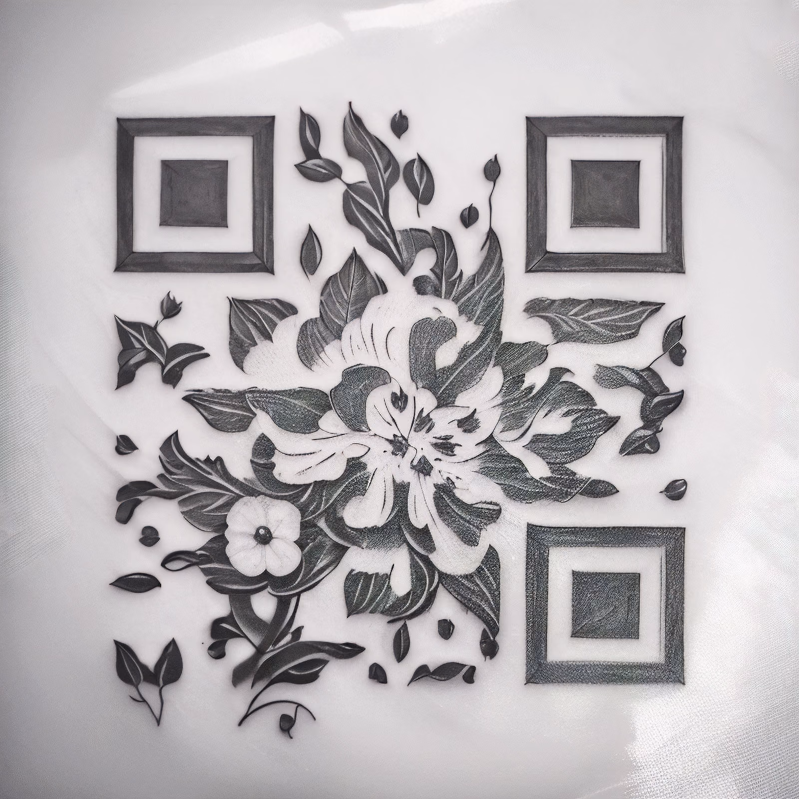 Monochrome Floral Tattoo Style QR Code for Temporary Tattoos — image 1