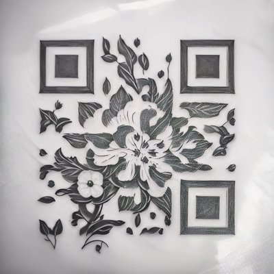 Monochrome Floral Tattoo Style QR Code for Temporary Tattoos
