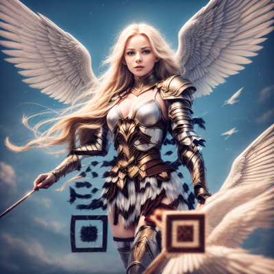 Winged Armored Warrior Woman Fantasy QR Code for Posters — image 1