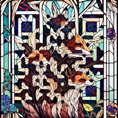 Foxes Stained Glass Window QR Code Art