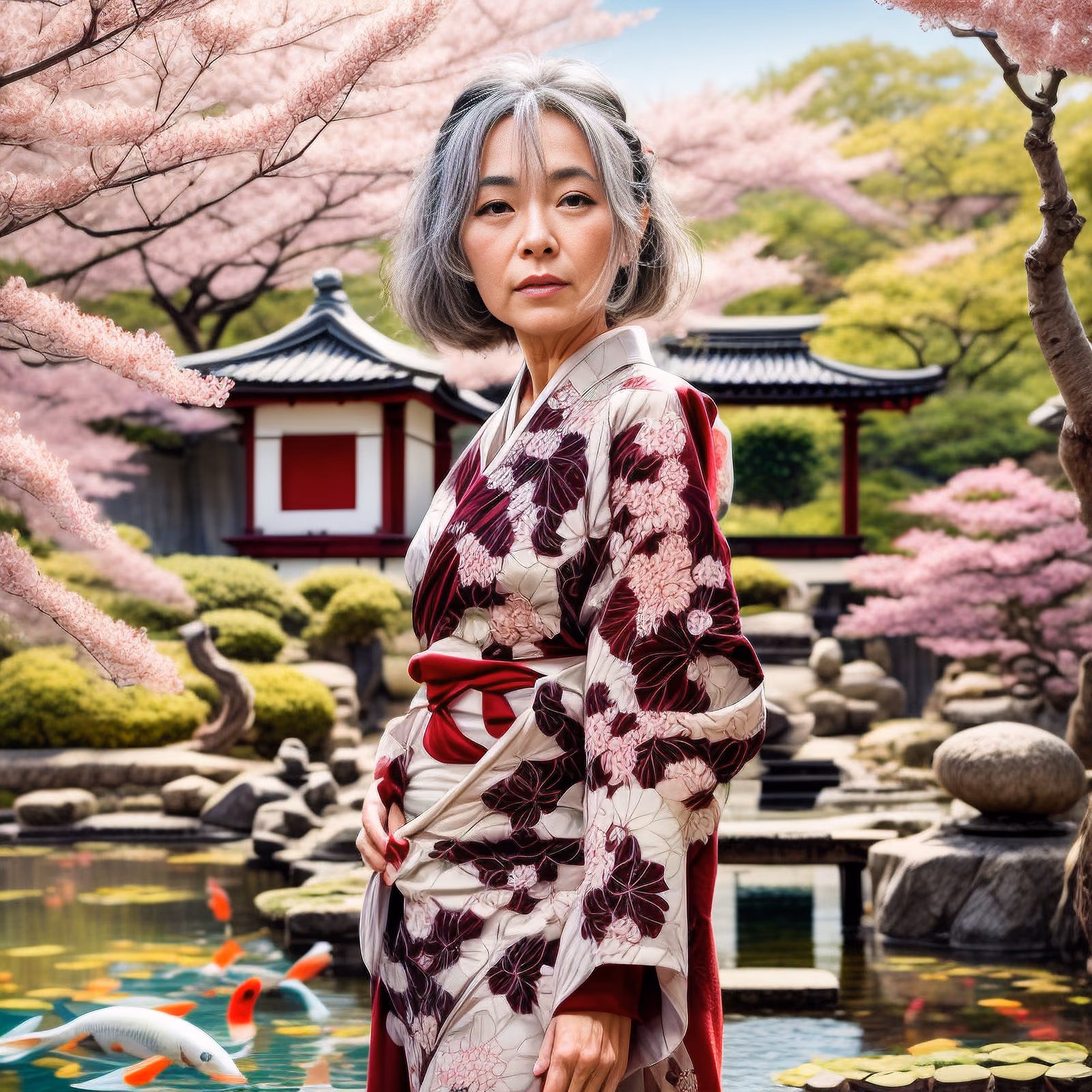 Kimono Woman Japanese Garden Photorealistic QR Code for Posters — image 1