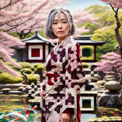 Kimono Woman Japanese Garden Photorealistic QR Code for Posters