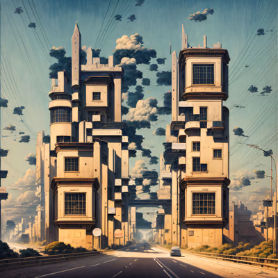 Surreal Highway Towers Digital Painting QR Code for Posters — image 1