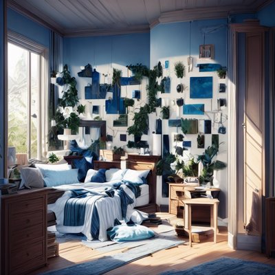Sunlit Blue Bedroom Digital Painting QR Code Art