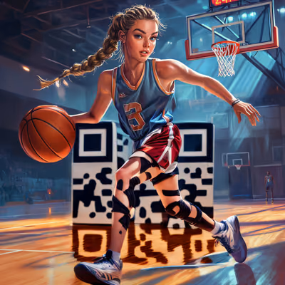 Basketball Girl Dribbling Digital Painting QR Code for Posters — image 1