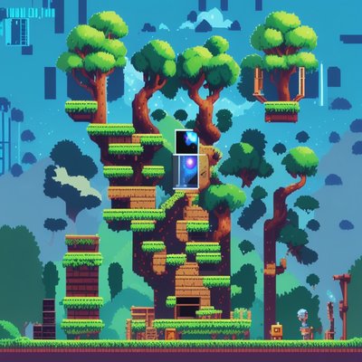 Pixel Forest Tree Platformer QR Code for Posters