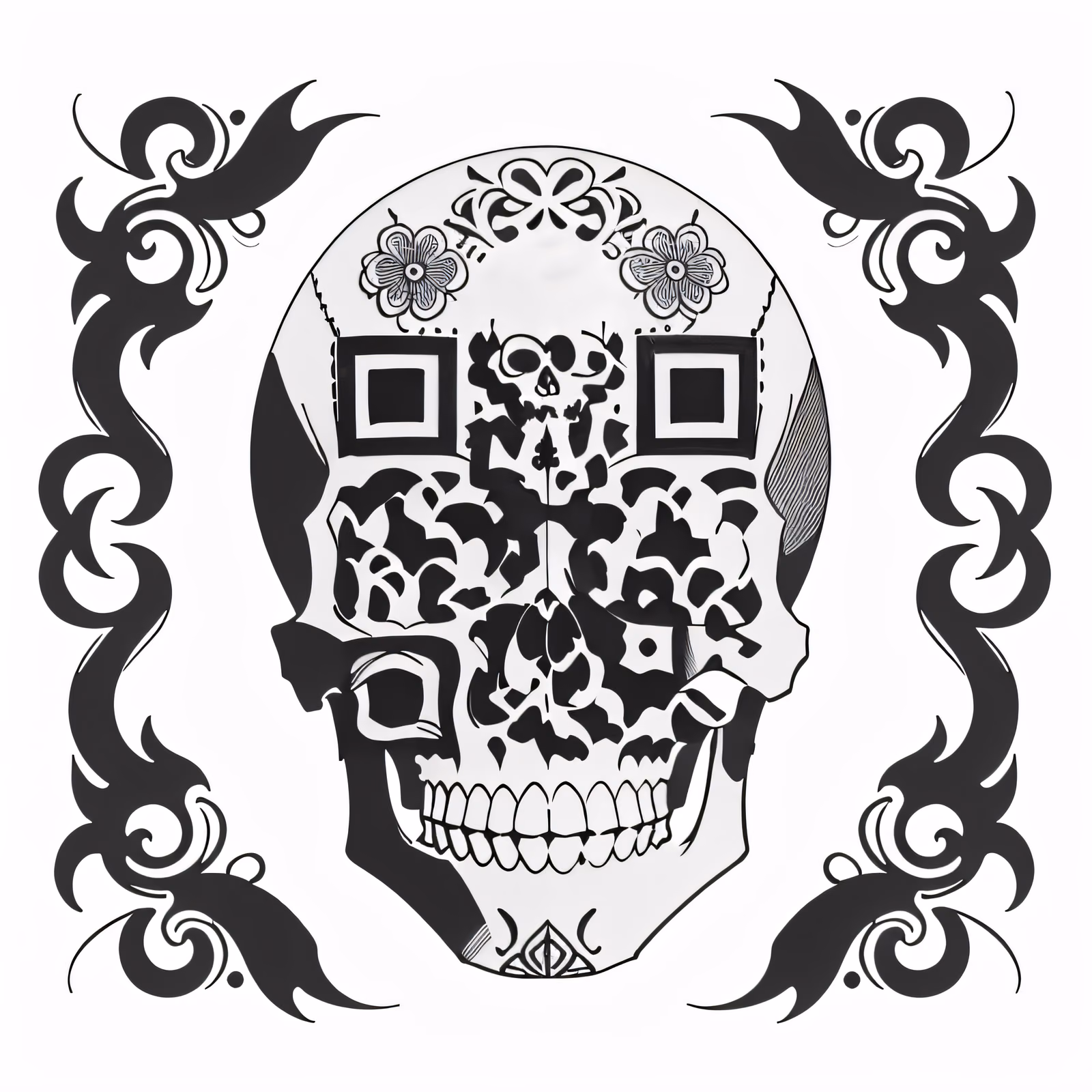 Lace Patterned Skull Tattoo QR Code for Temporary Tattoos — image 1