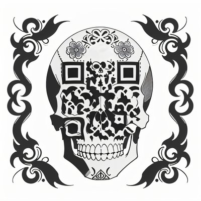 Lace Patterned Skull Tattoo QR Code for Temporary Tattoos