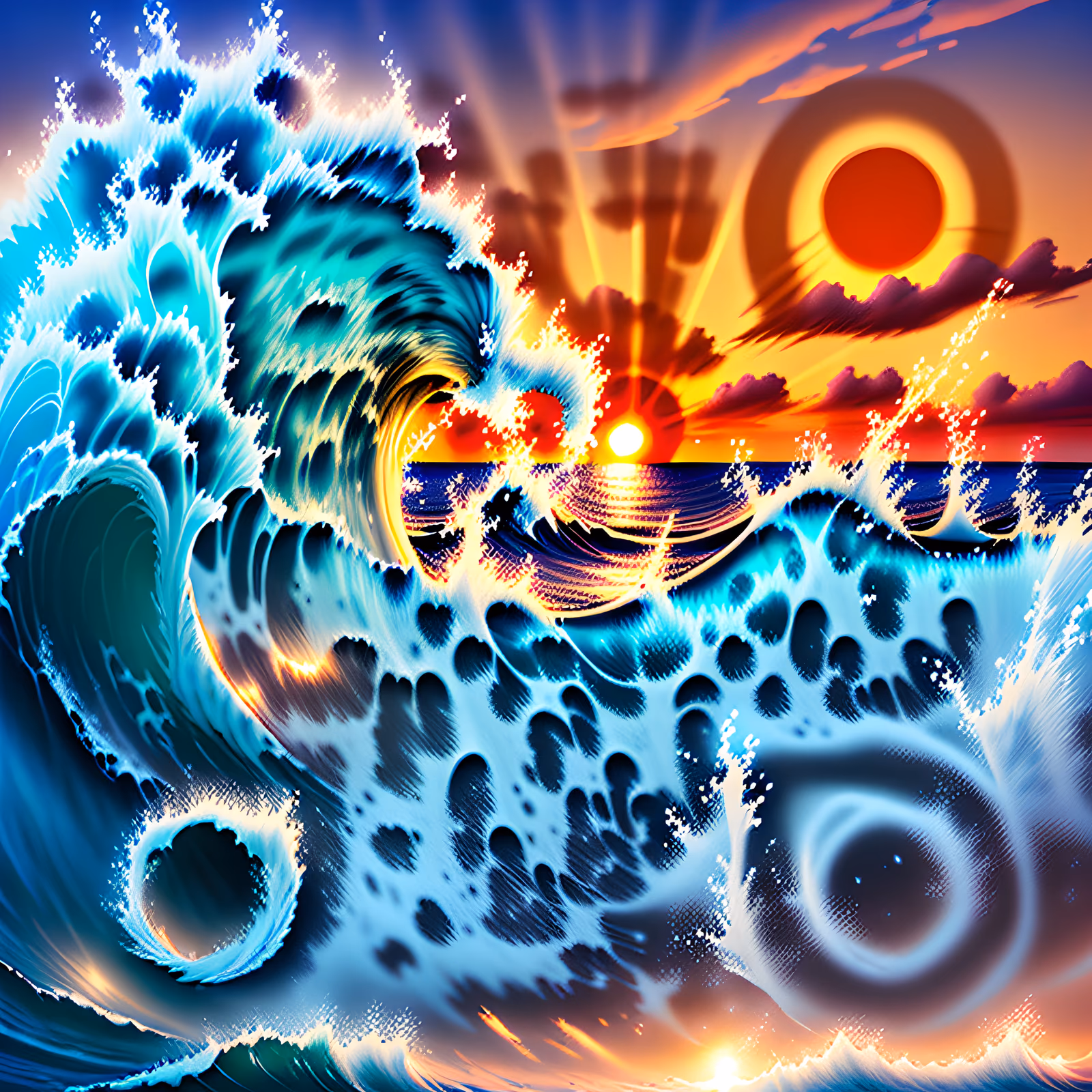 Ocean Wave Sunset Digital Painting QR Code Art — image 1