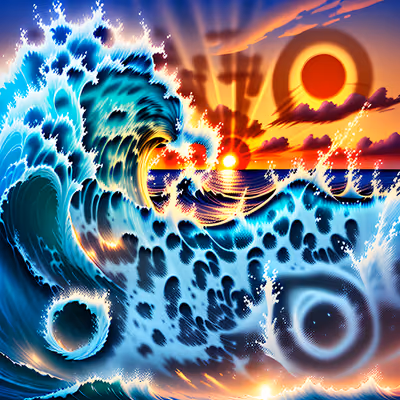 Ocean Wave Sunset Digital Painting QR Code Art — image 1