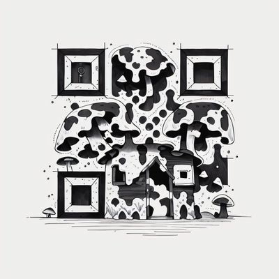 Mushroom Cabin Ink Drawing QR Code for Temporary Tattoos