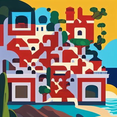 Mediterranean Coast Village Vector QR Code for Posters