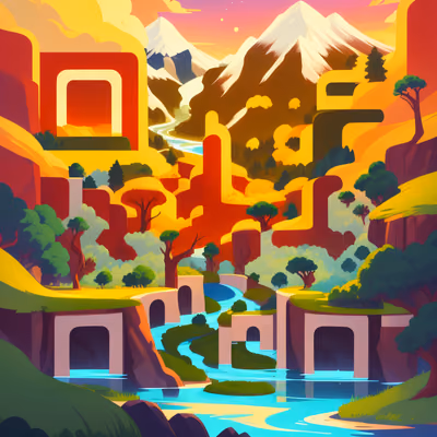 Sunset River Valley Vector QR Code Art — image 1
