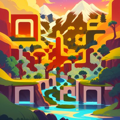 Sunset River Valley Vector QR Code Art
