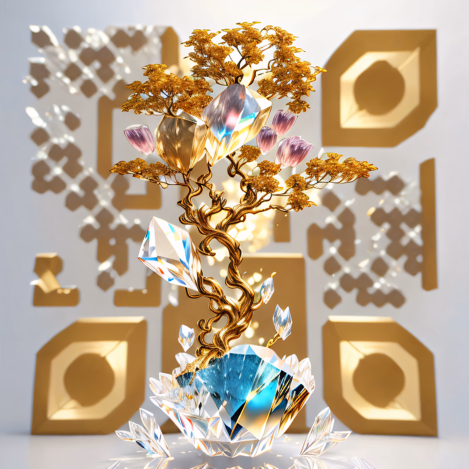 Golden Crystal Tree 3D QR Code Art — image 1