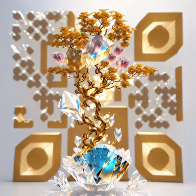 Golden Crystal Tree 3D QR Code Art — image 1