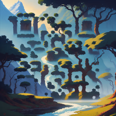 Misty Mountain Valley Matte Painting QR Code Art — image 1