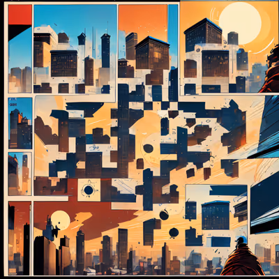 Comic Panel City Skyline QR Code for Posters — image 1