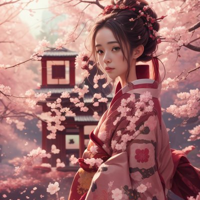 Kimono Woman Cherry Blossom Painting QR Code Art
