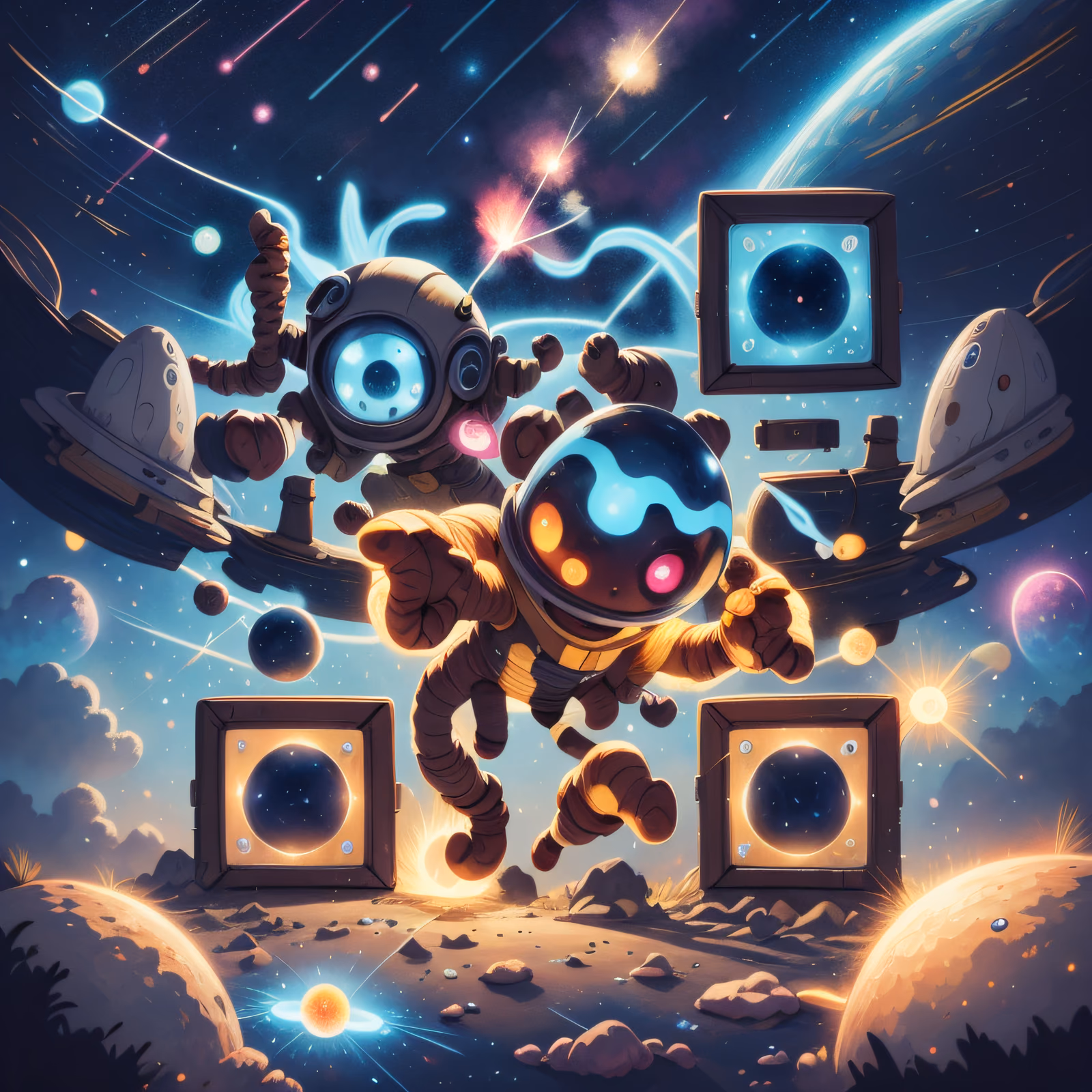 Playful Alien Meteor Shower Cartoon QR Code for Posters — image 1