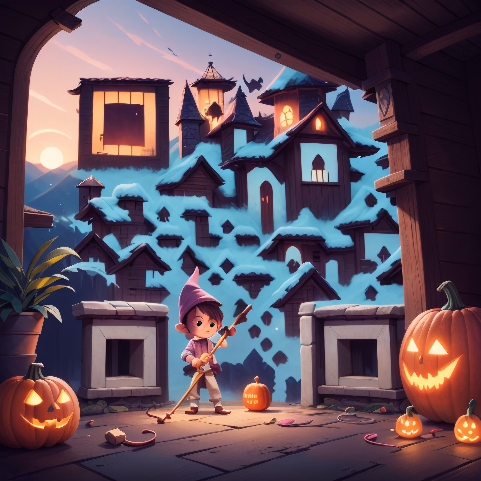 Маленький волшебник на Хэллоуин: QR-код в стиле игрового арта для постеров — изображение 1