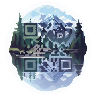 Mountain Lake Reflection Vector QR Code for Stickers