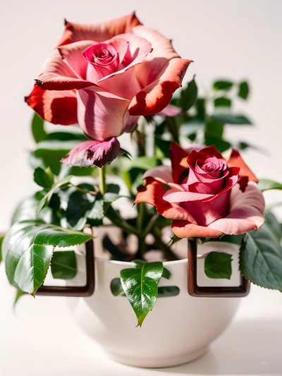 Pink Roses in Bowl Photo QR Code Art