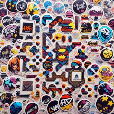 Retro Sticker Bomb Collage Pattern QR Code for Stickers