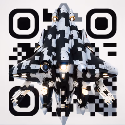 Чёрно-белый космический корабль 3D: QR-код для постеров — изображение 1