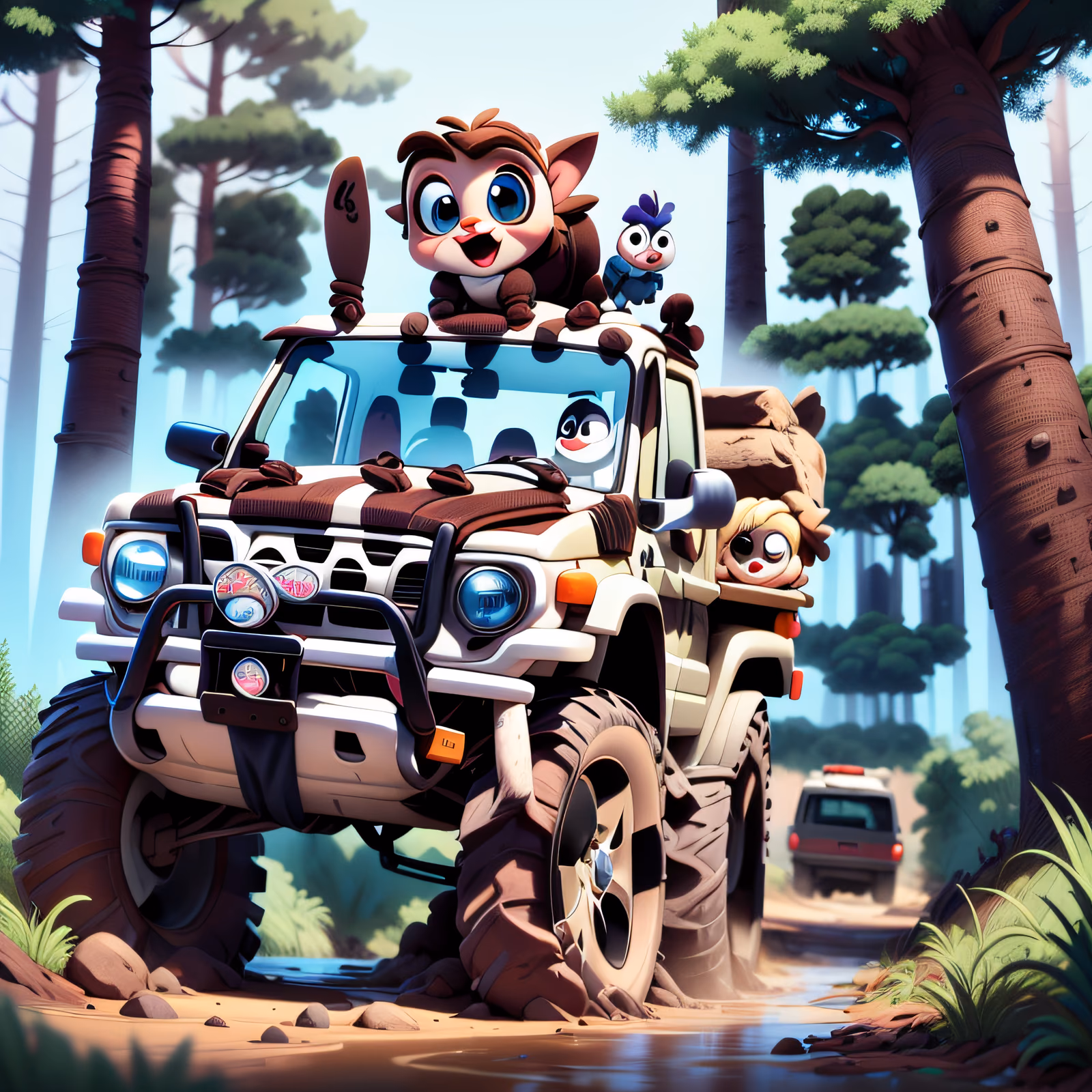 Cartoon Off-Road Truck Forest QR Code for Posters — image 1