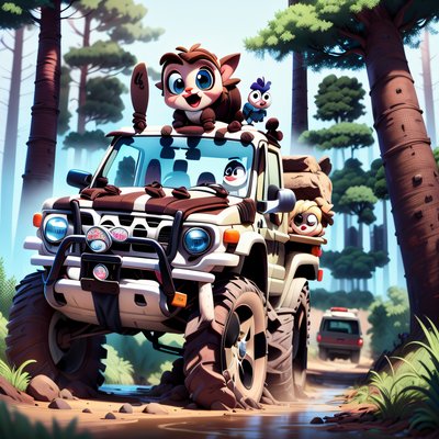 Cartoon Off-Road Truck Forest QR Code for Posters