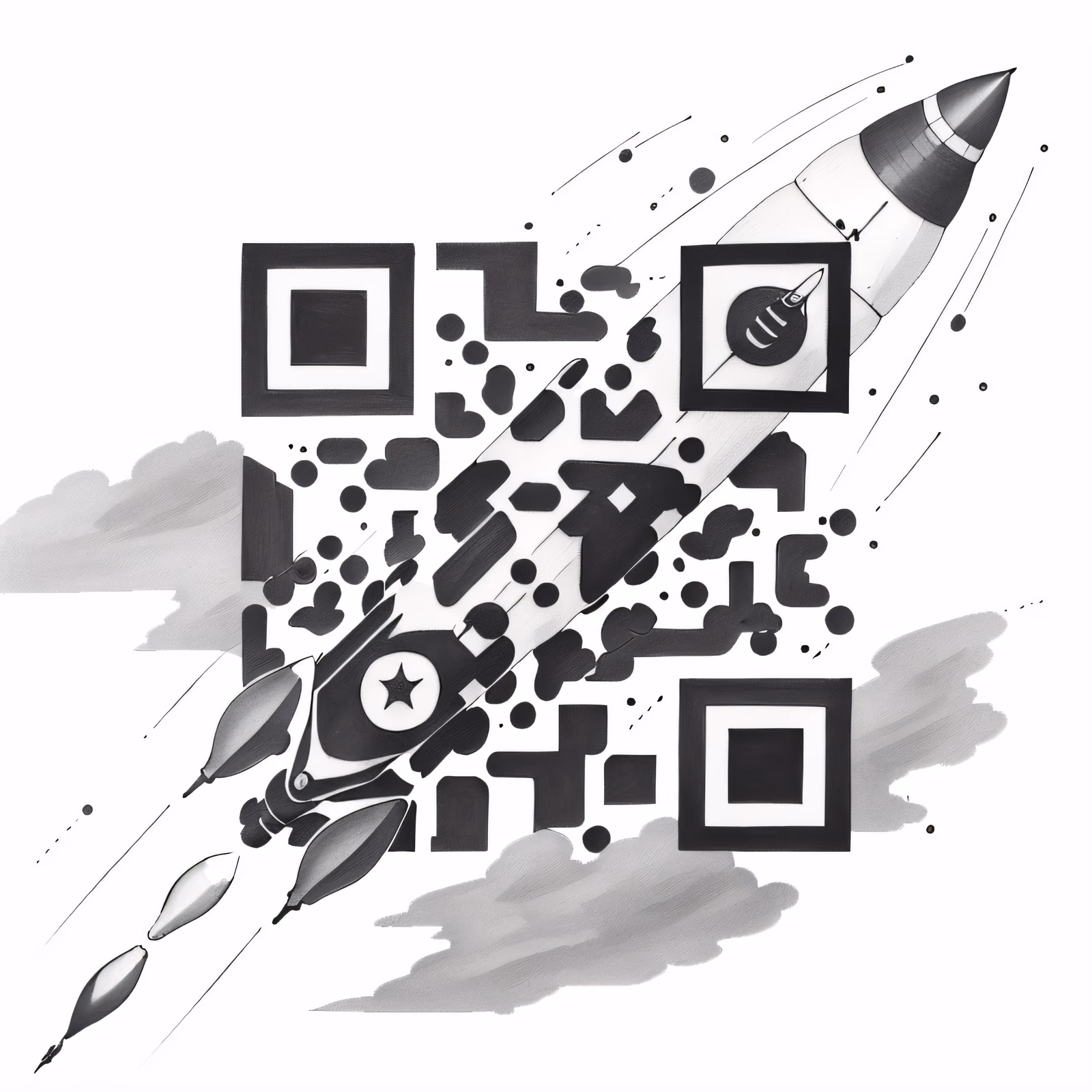 Запуск ракеты, татуировка тушью: QR-код для временных татуировок — изображение 1