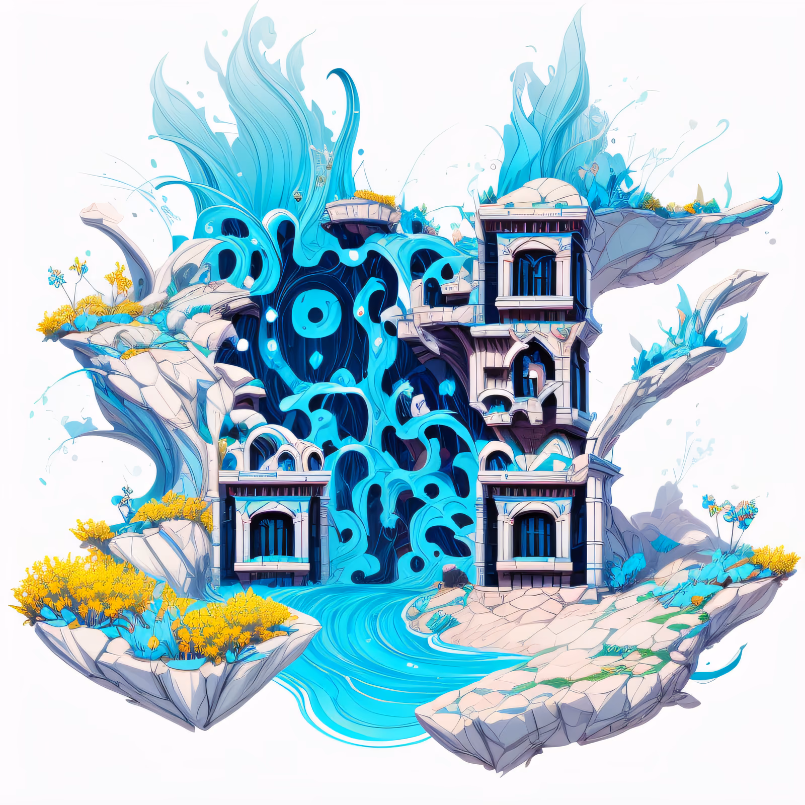 漂浮岛废墟奇幻二维码艺术,适用于海报 — 图片 1