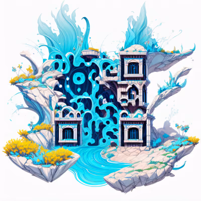 漂浮岛废墟奇幻二维码艺术,适用于海报 — 图片 1