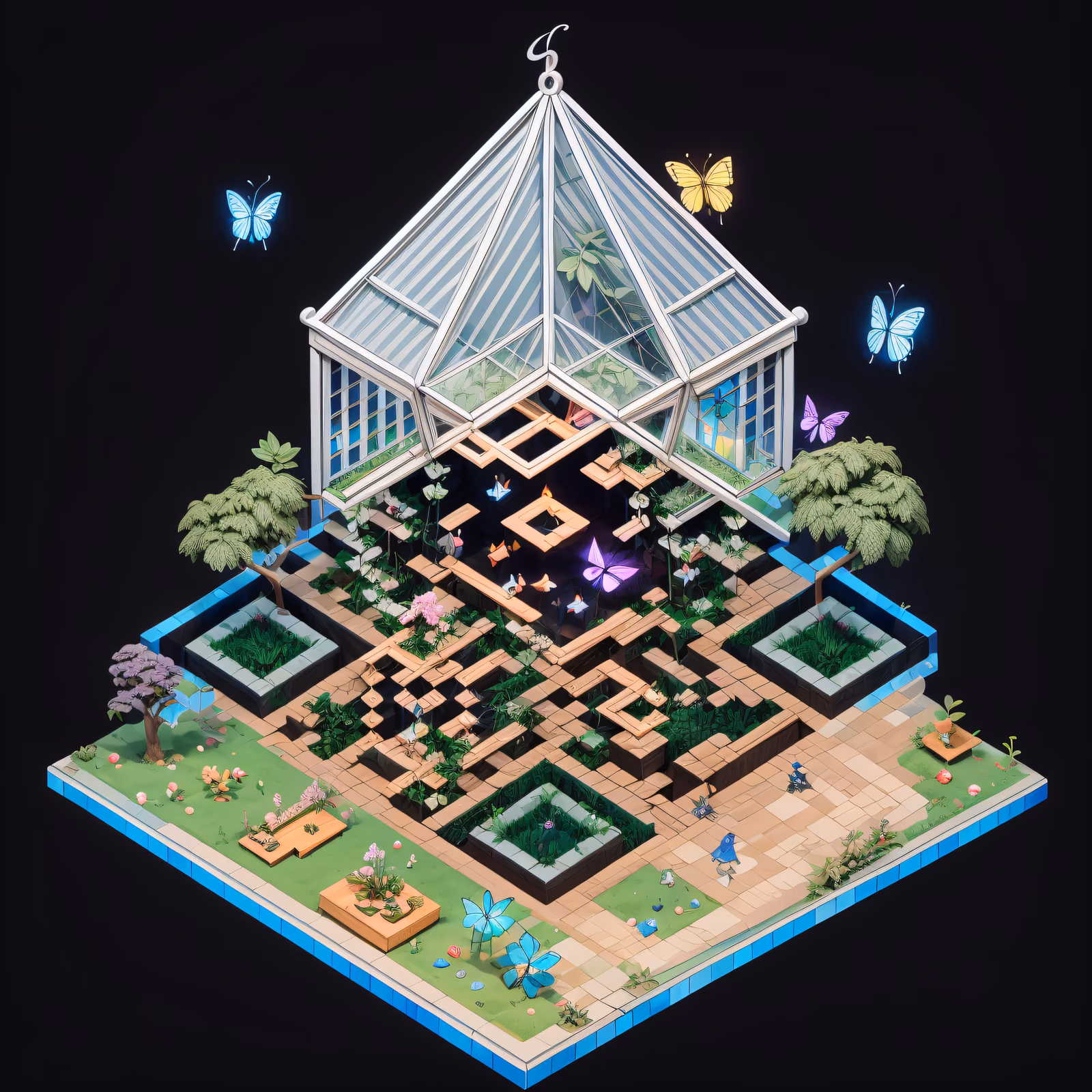 Isometric Greenhouse Cafe Diorama QR Code for Posters — image 1