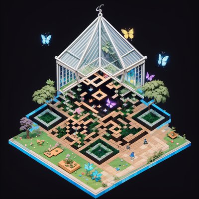 Isometric Greenhouse Cafe Diorama QR Code for Posters