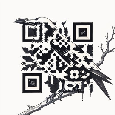 Raven on Branch Tattoo QR Code for Temporary Tattoos