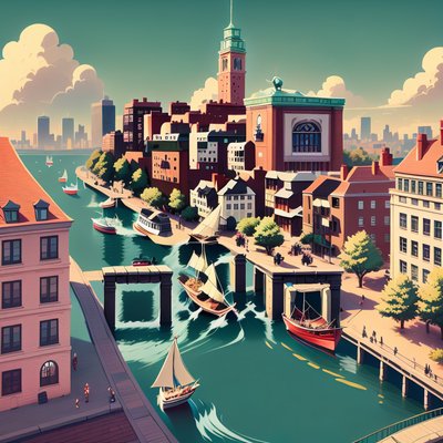 Boston Waterfront Game Art QR Code for Posters