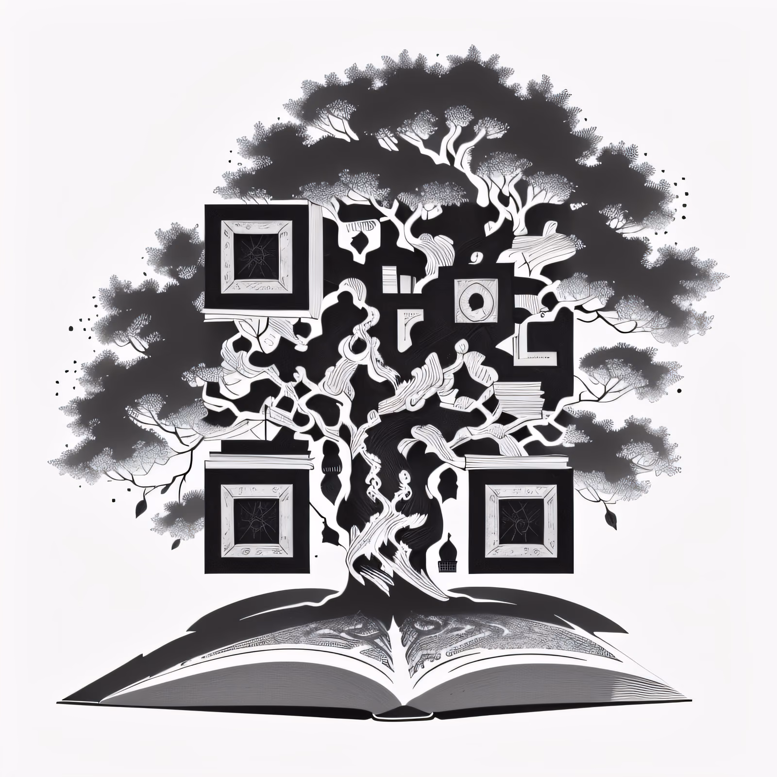 Ink Tree and Open Book QR Code for Book Covers — image 1